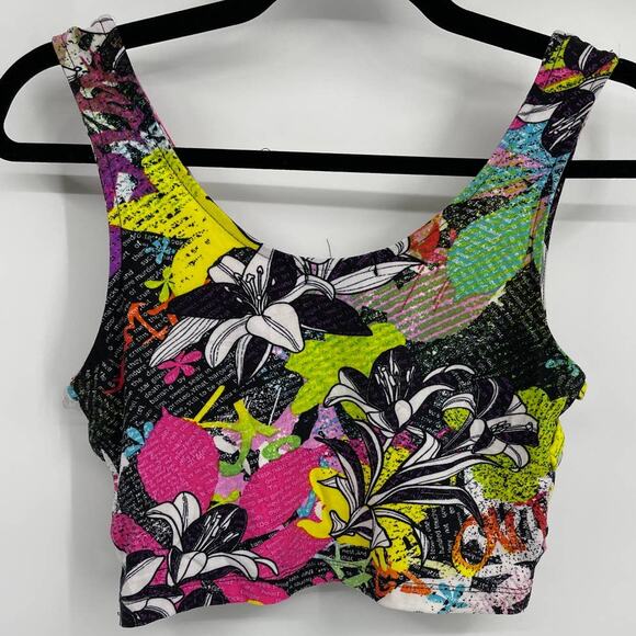 Love Womens Floral Athletic Crop Tank Top Side Cut Out Sleeveless NEW Large - Picture 2 of 11